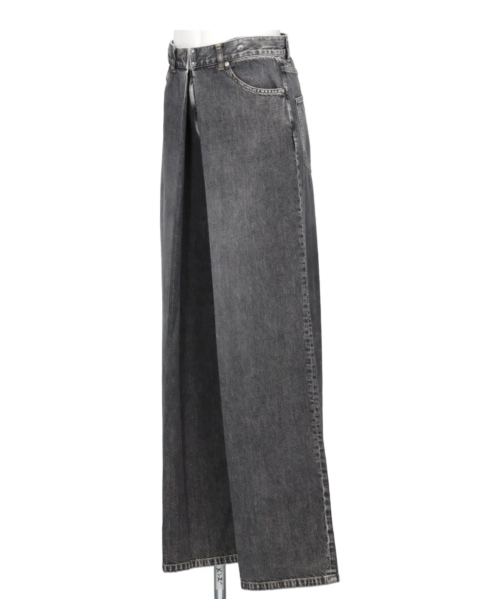 WASHED DENIM WIDE PANTS (SHORT LENGTH)